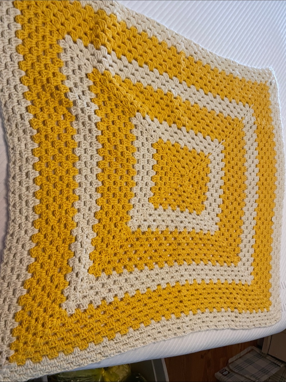 36” Yellow and Cream handmade Crochet granny square Throw Blanket